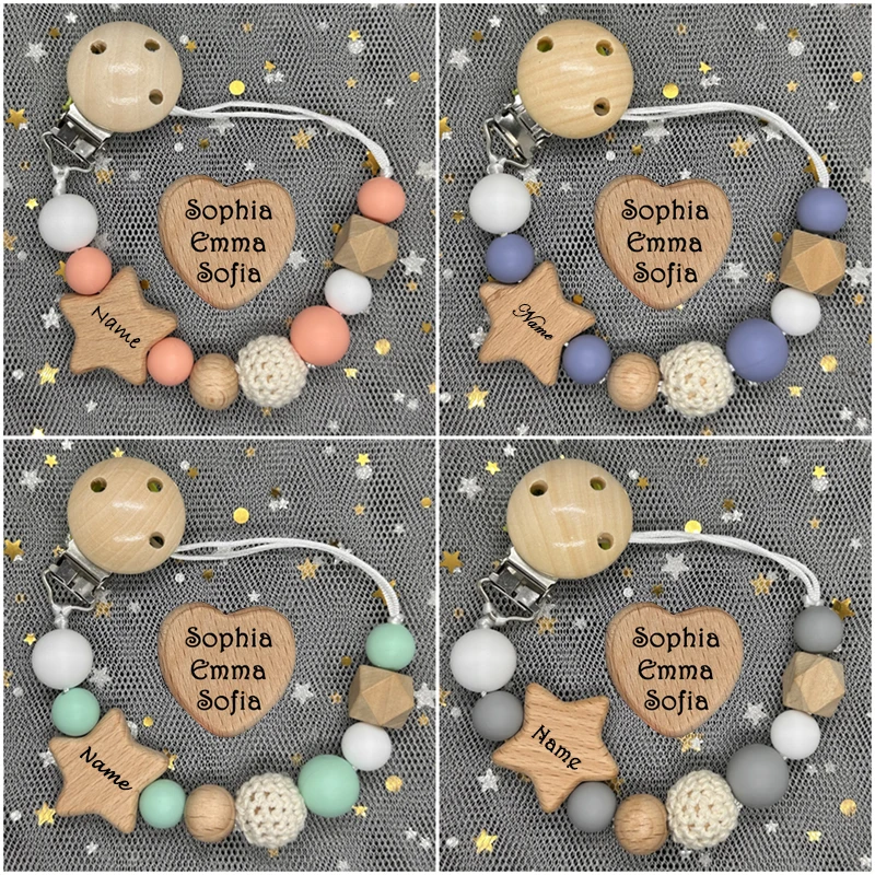 Baby Pacifier Clip - NIEUWE aangepaste naam handgemaakte gepersonaliseerde beuken