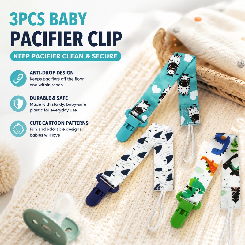 Baby Pacifier Clip - 3PCS Babyfopspeenclip met cartoonpatroon, duurzame plastic