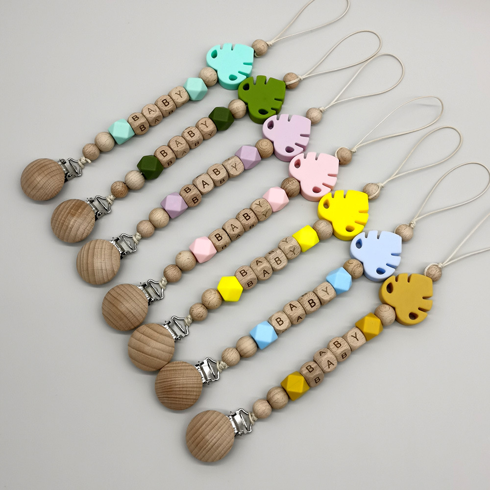 Baby Products Name - Aangepaste naam houten gepersonaliseerde babyfopspeenketting siliconen