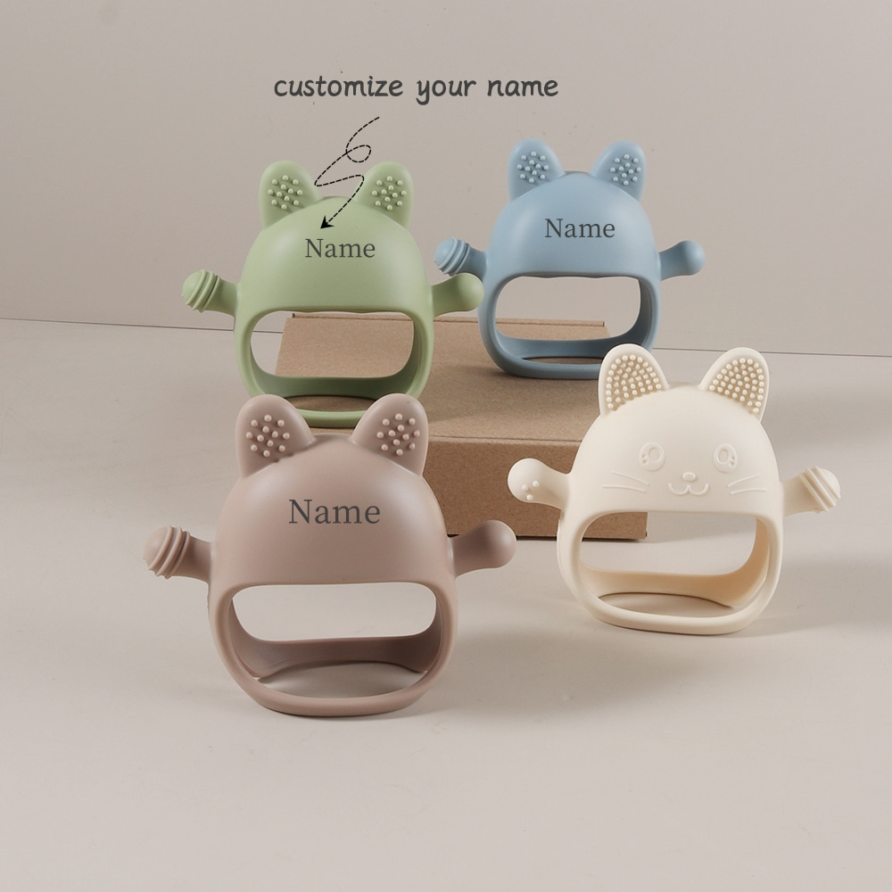 Teething Mitten Baby - Gepersonaliseerde babybijtring met aangepaste naam, siliconen