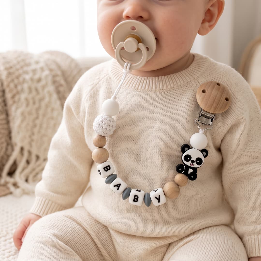 Baby Pacifier Clip - Aangepaste naam Babyfopspeenclip Hout Siliconen Bijtringhouder