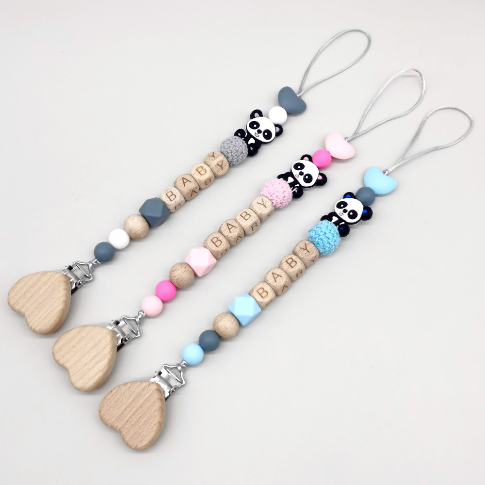 Baby Products Name - Houten gepersonaliseerde babyfopspeenketting BPA-vrij gehaakte Panda