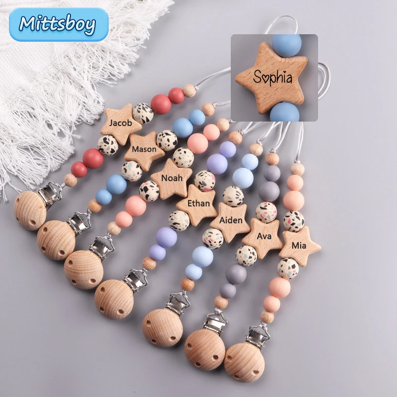 Baby Pacifier Clip - NIEUWE aangepaste naam houten gepersonaliseerde baby