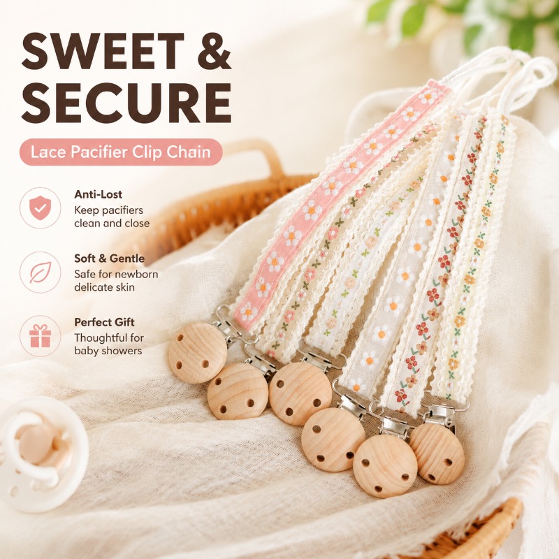 Baby Pacifier Clip - Kanten speenclipketting voor pasgeborenen, anti-verloren speenhouder,